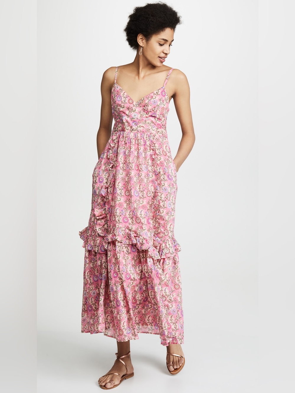 BANJANAN Pink Paisley Dress with Ruffle Detail Size Medium